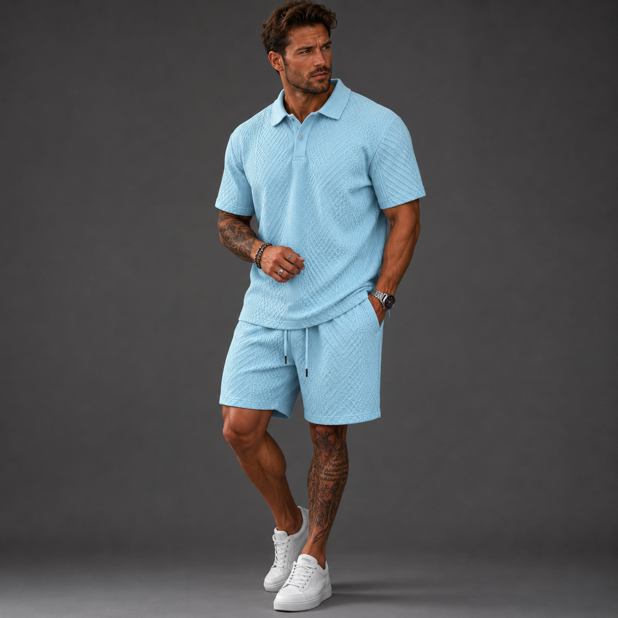 Men’s Summer Jacquard Polo & Shorts Set – Lightweight Beach Outfit - The Surrey