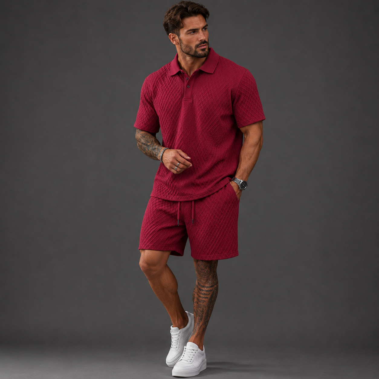 Men’s Summer Jacquard Polo & Shorts Set – Lightweight Beach Outfit - The Surrey