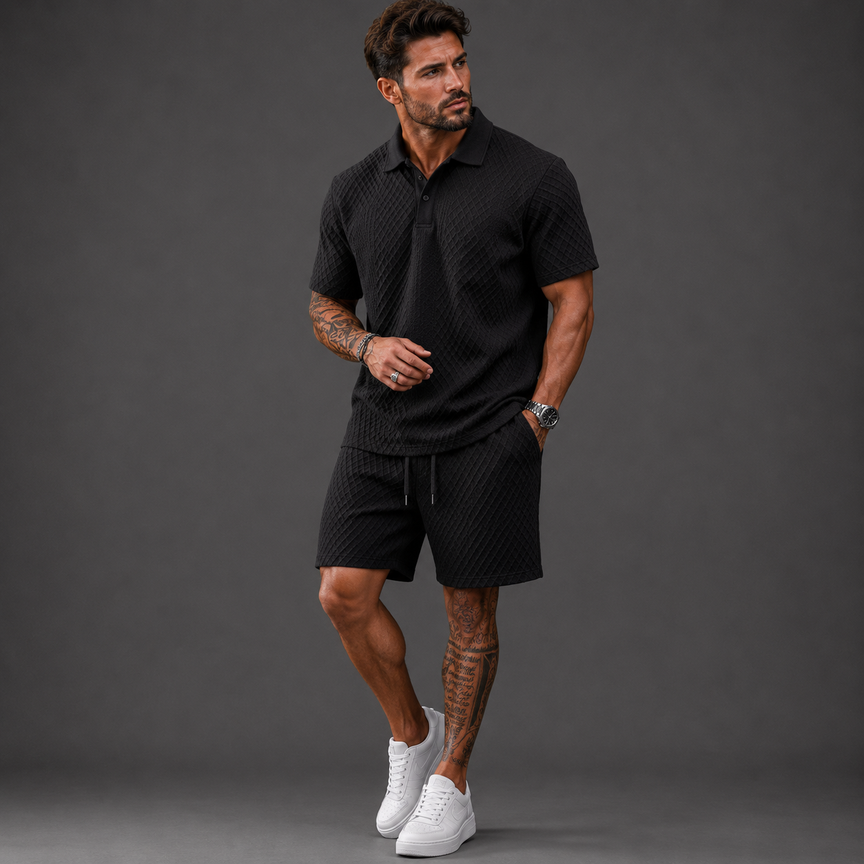 Men’s Summer Jacquard Polo & Shorts Set – Lightweight Beach Outfit - The Surrey