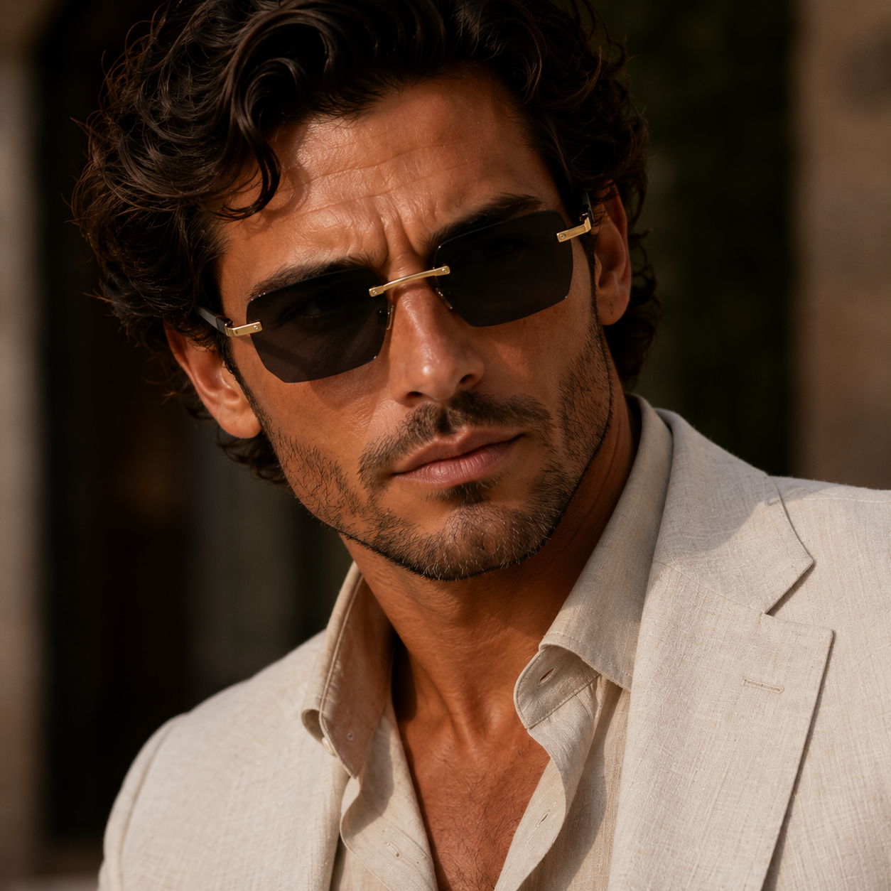 The Highlands Men’s Rimless Rectangle Sunglasses