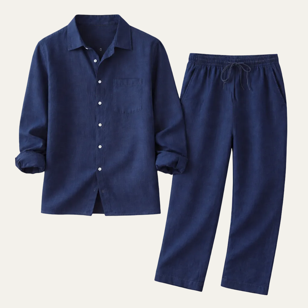 The Meadowcrest Men’s Casual Lightweight Summer Set – Shirt & Pants Set