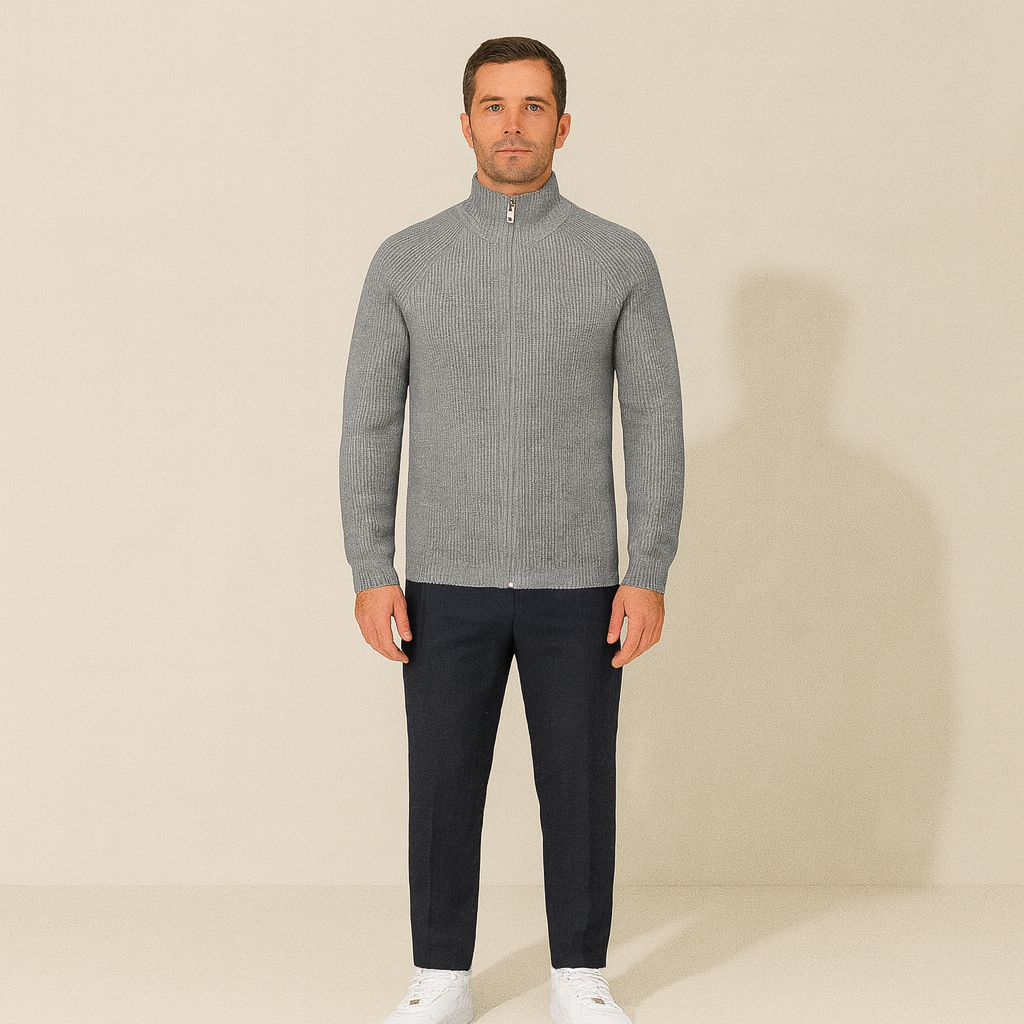 The Four Seasons Merino Wool Knitted Zip Cardigan Sweater for Men