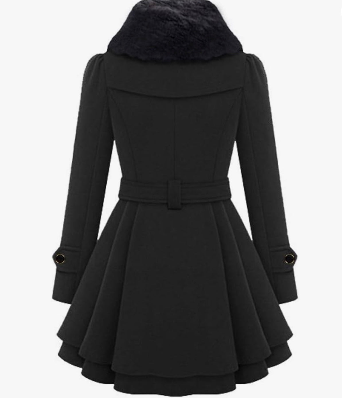 Women's Fur Collar Peacoat – Elegant Belted Fit & Flare Winter Coat