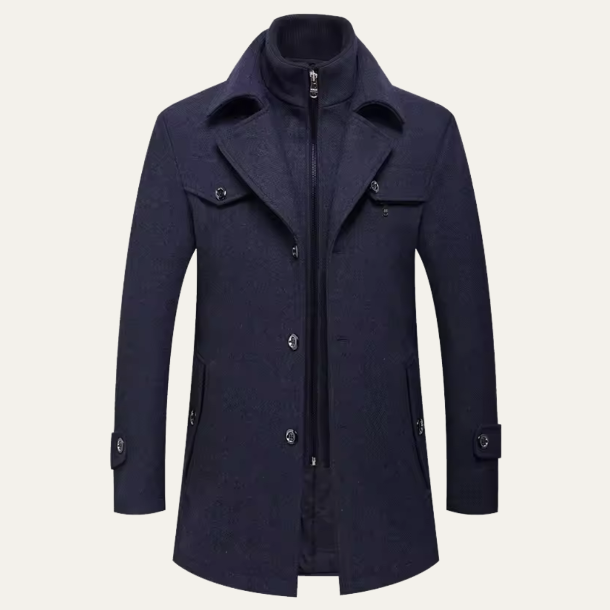 The Hamptons Men’s Casual Stand Collar Wool Blend Long Coat