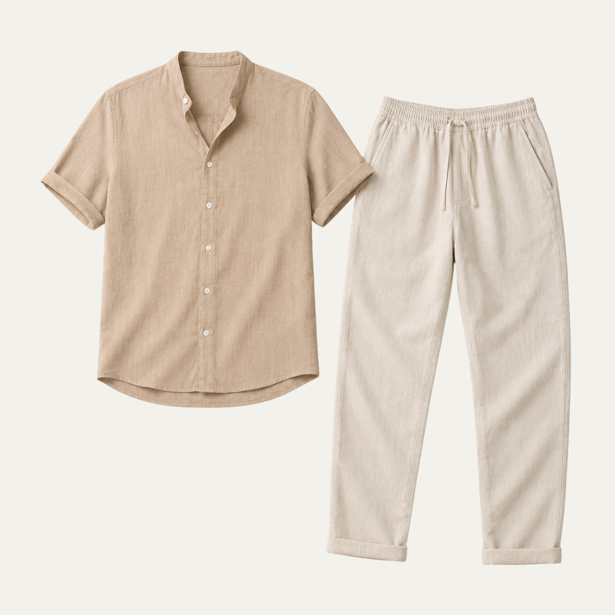 The Danville Men's Linen Collar Shirt & Drawstring Trousers Set