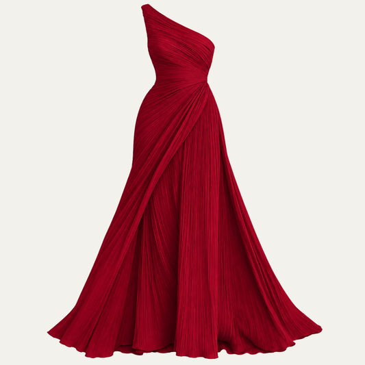 Women's One Shoulder Pleated Maxi Dress