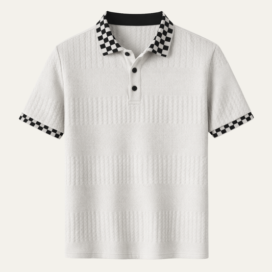 The Glenwater Men’s Textured Knit Polo Shirt with Checkered Collar