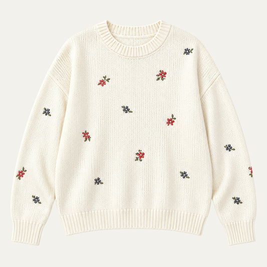 Women's Floral Embroidered Crewneck Sweater