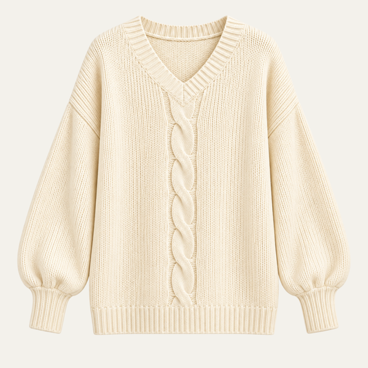 Women’s V Neck Cable Knit Sweater