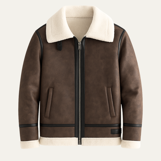 The Fairview Men’s Retro Faux Leather Jacket with Shearling Lining