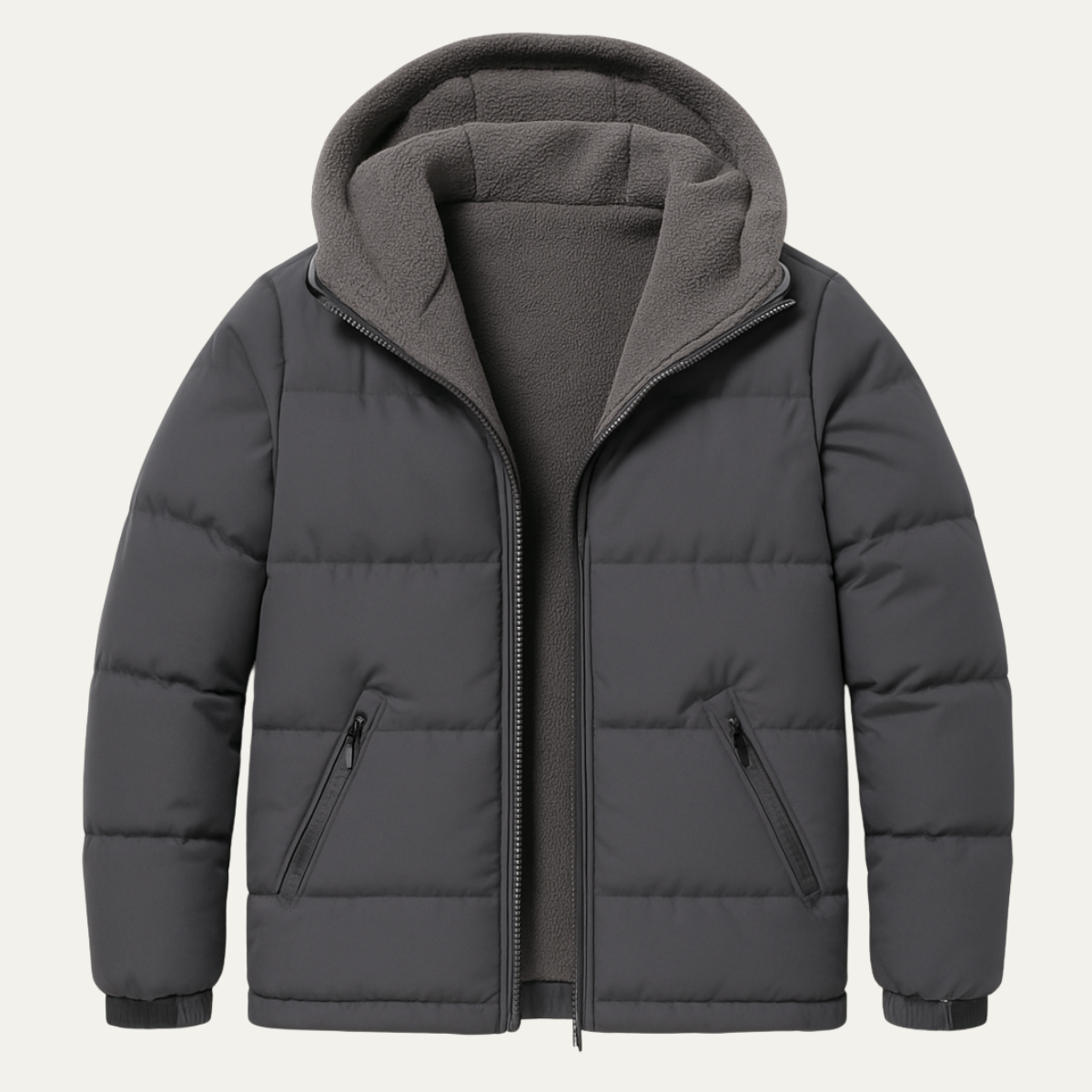The Hamilton Men’s Hooded Zip Up Puffer Jacket with Teddy Lining Dark Gray