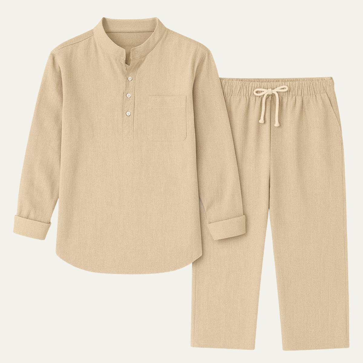 The Versailles Men’s Casual Long Sleeve Shirt & Relaxed Trousers – Lightweight Beach Outfit