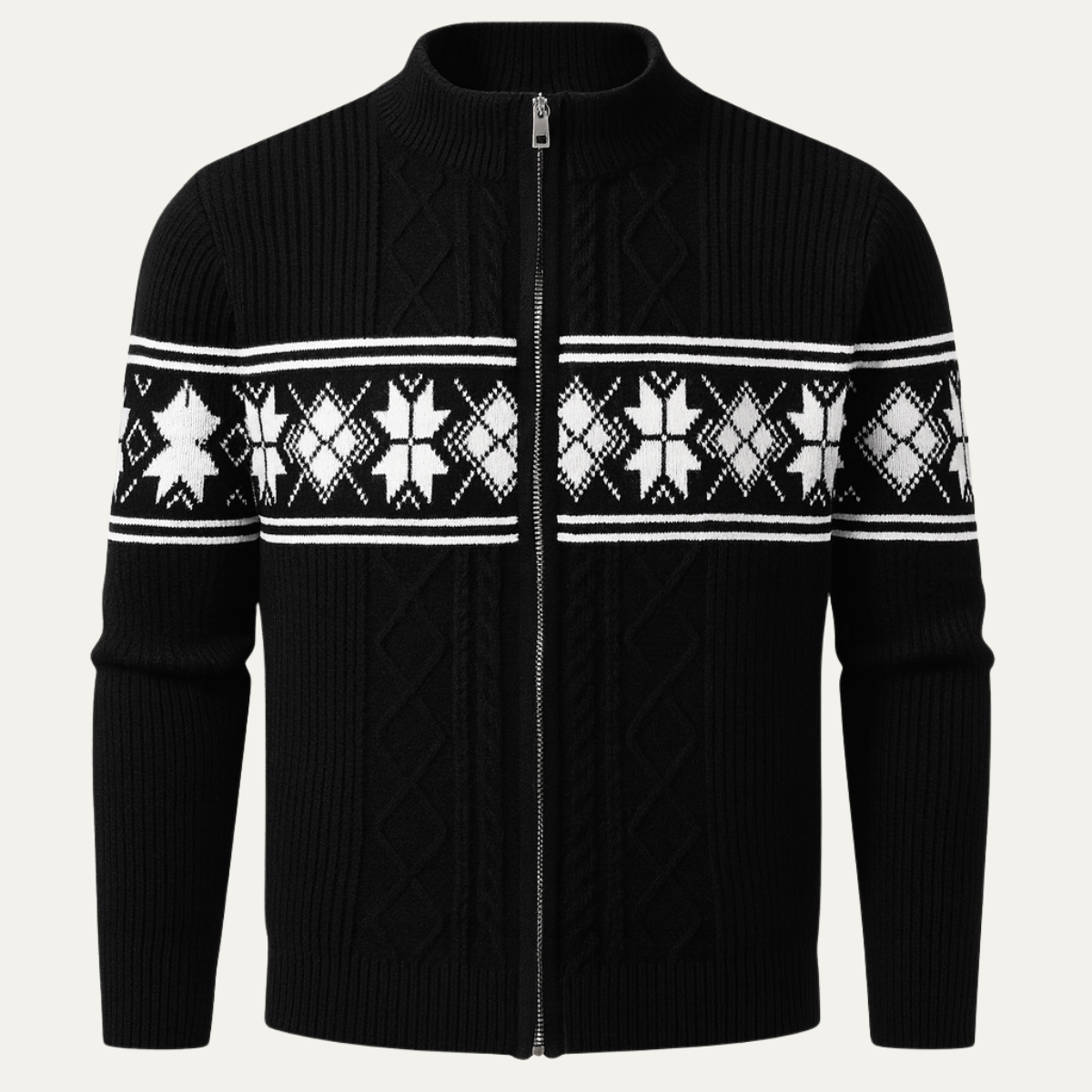The Cisternino Men’s Nordic Zip Winter Cardigan with Classic Pattern