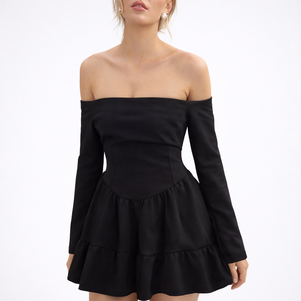 Women's Sleeved Bare Shoulder Mini Dress