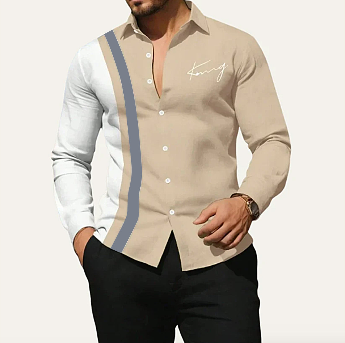 The Riomaggiore Men’s Summer Color Block Striped Dress Shirt