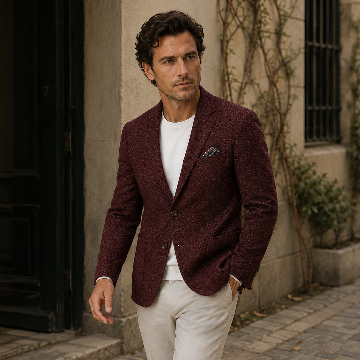 The Domaso Men’s Business Herringbone Single Breasted Wool Tweed Blazer