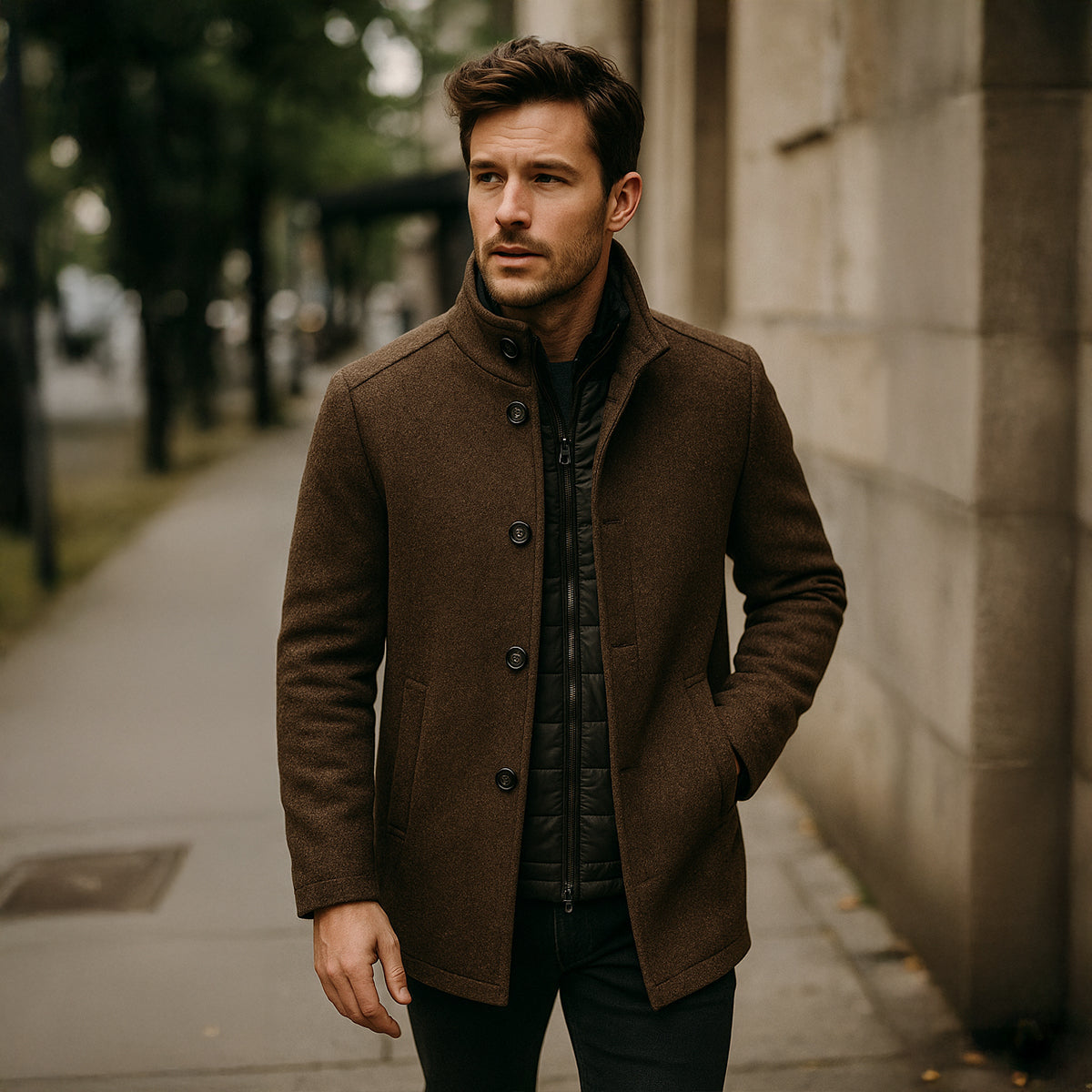 The Broadway Men's Wool Blend Classic Trench Coat