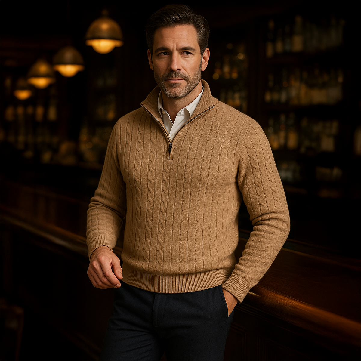 The St. Moritz Cable Knit Zipper Sweater for Men - Old Money Style