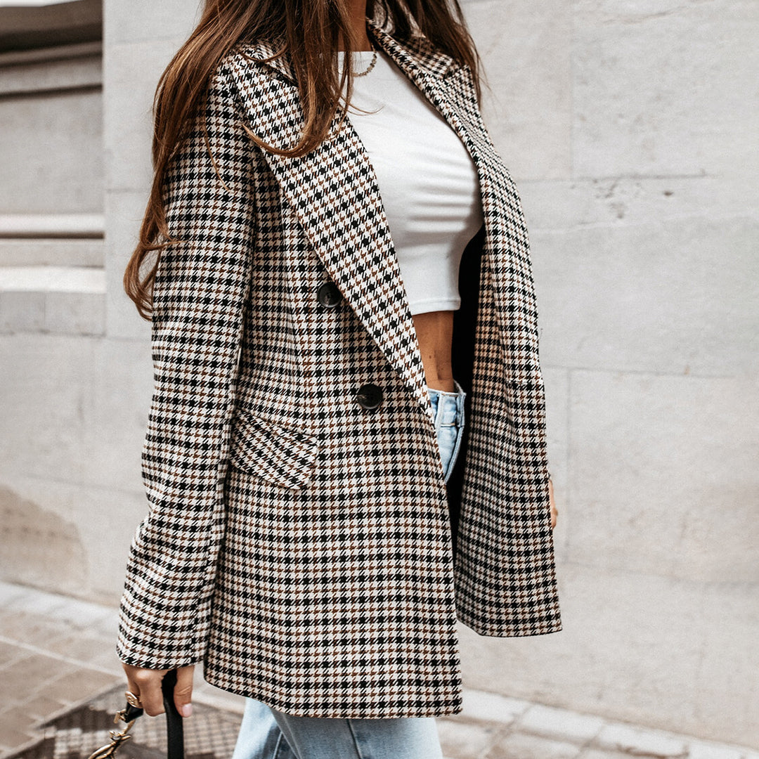 Women's Checked Blazer with Twin Buttons