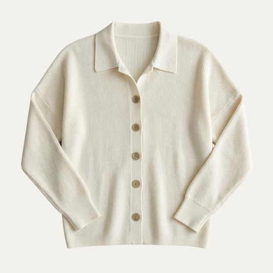Women's V Neck Cardigan with Collared Neckline