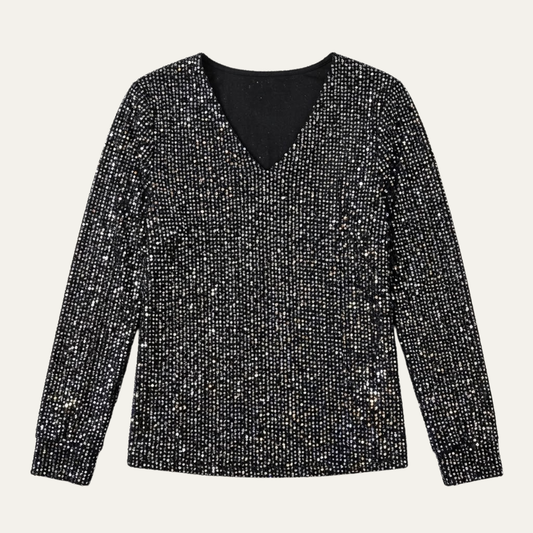 Women's Glitter V Neck Long Sleeve Top