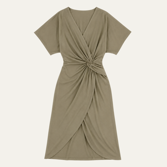 Twist Front Midi Dress - Elegant Wrap Silhouette