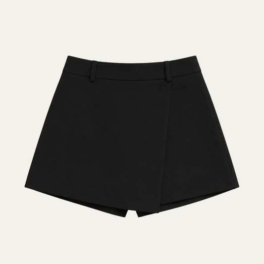 Women's Black A Line Skort with Belted High Waist