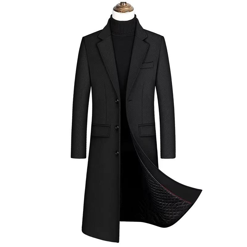 The Gold Coast Men’s Classic Long Wool Blend Business Overcoat