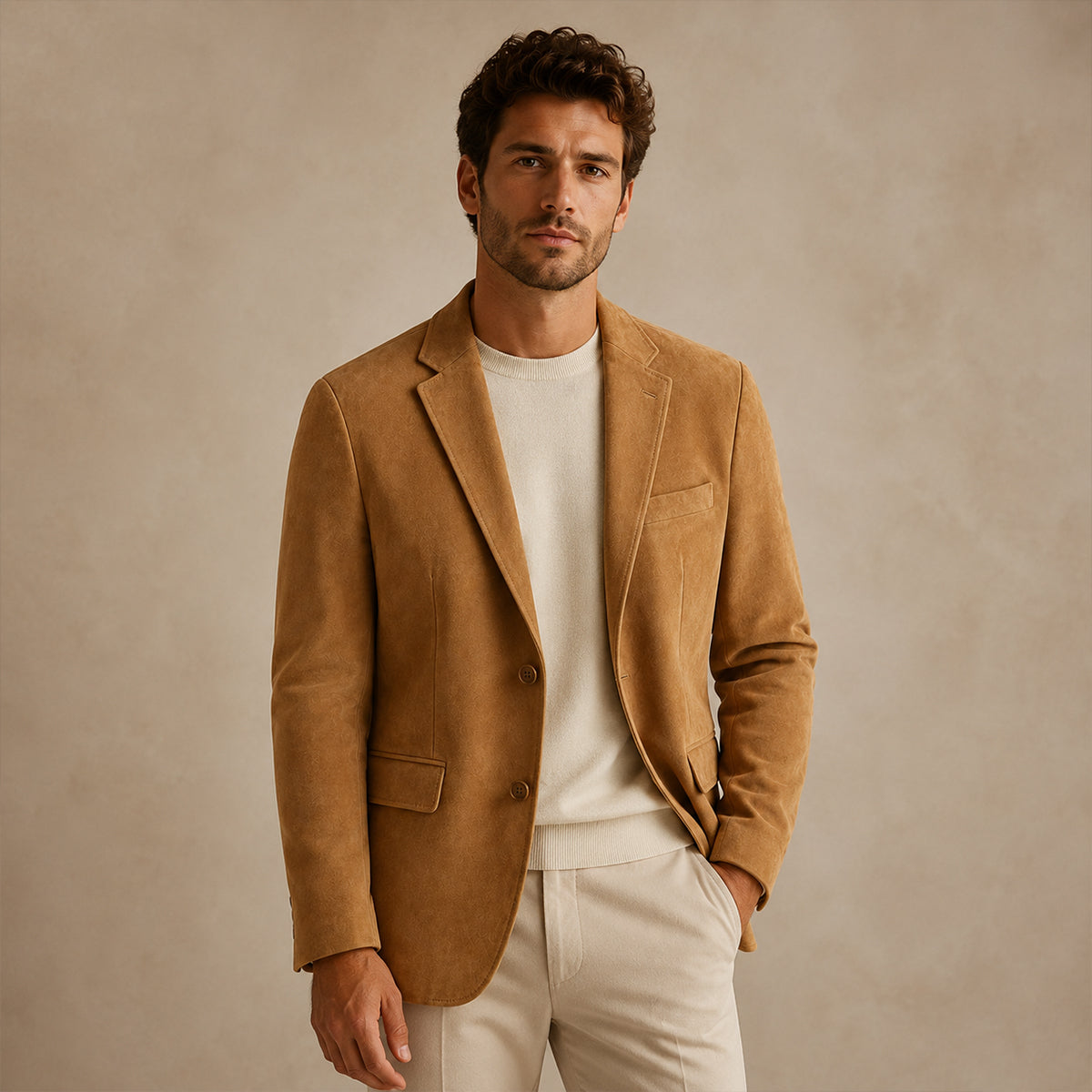 The Policoro Men’s Single Breasted Suede Blazer with Notched Lapel - Wedding Guest