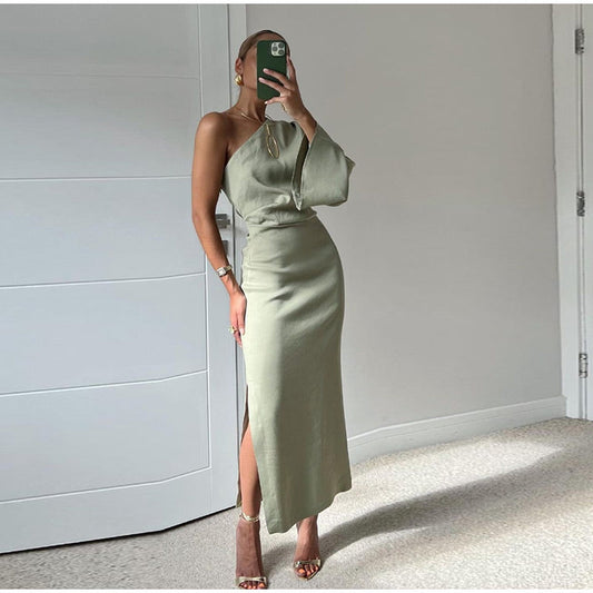 Women's Draped Asymmetric Shoulder Gown