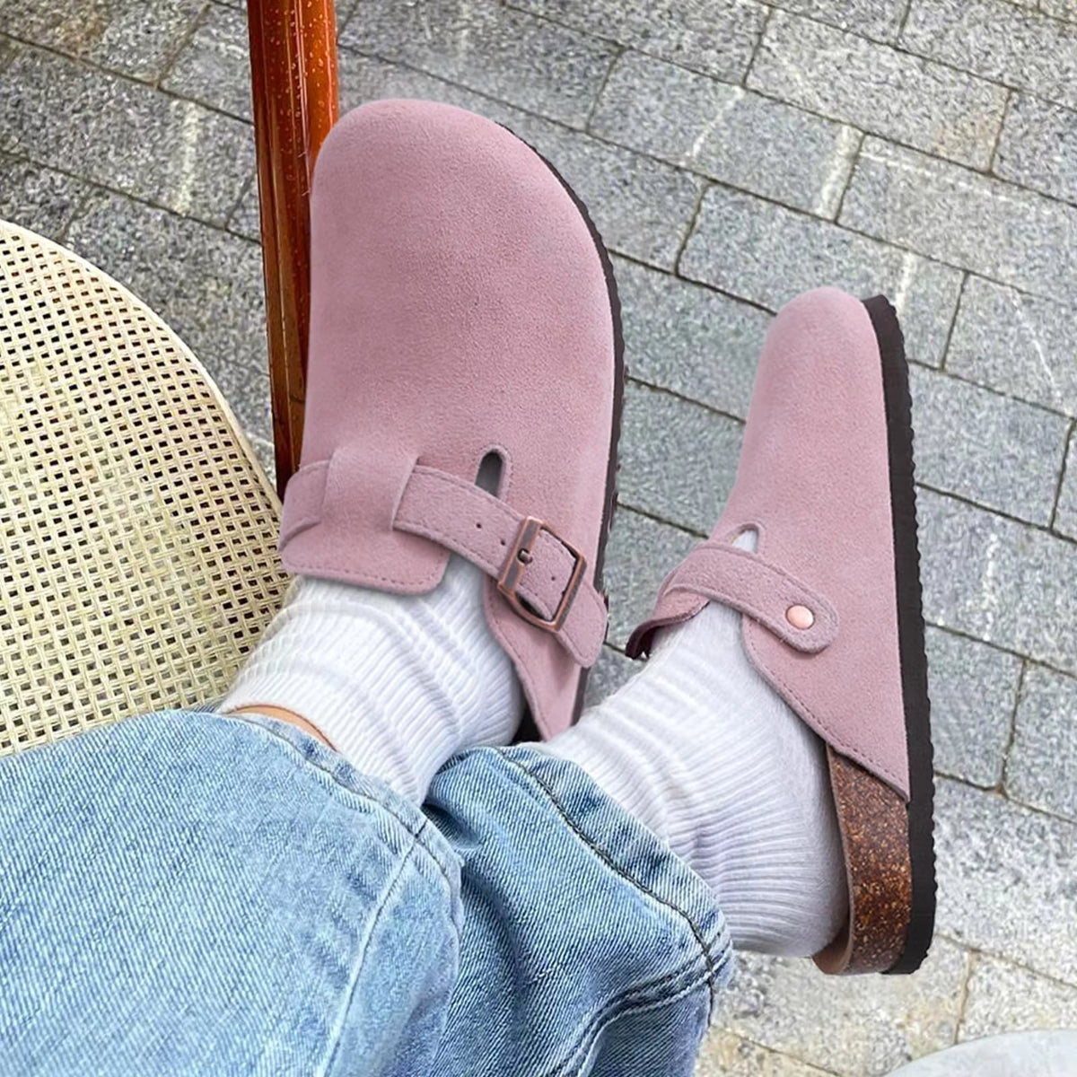 The Capitola Men's Suede Adjustable Buckle Comfort Clogs