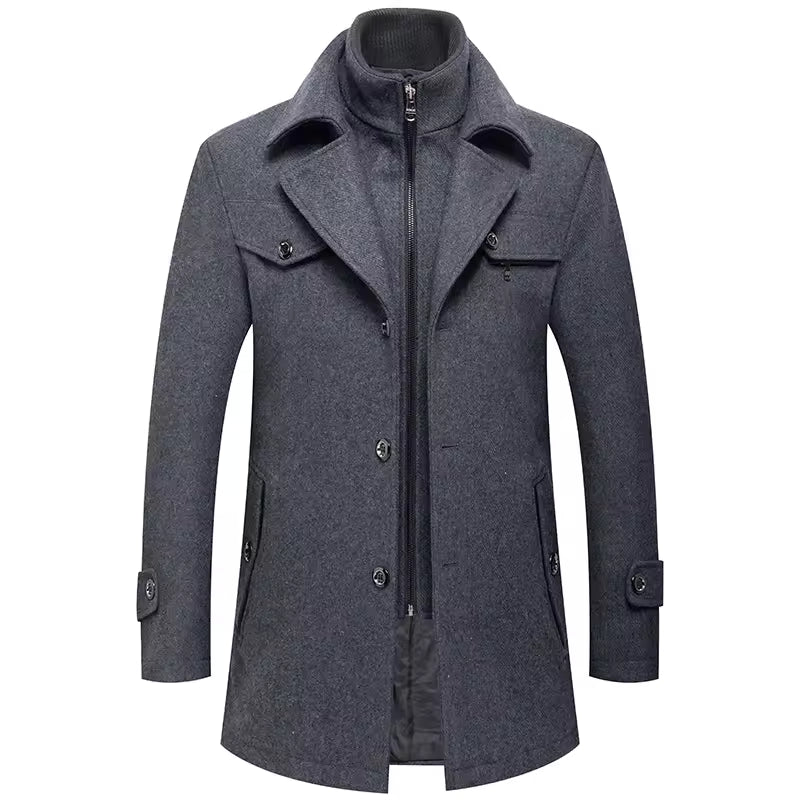 The Nantucket Men’s Warm Stand Collar Wool Blend Long Coat