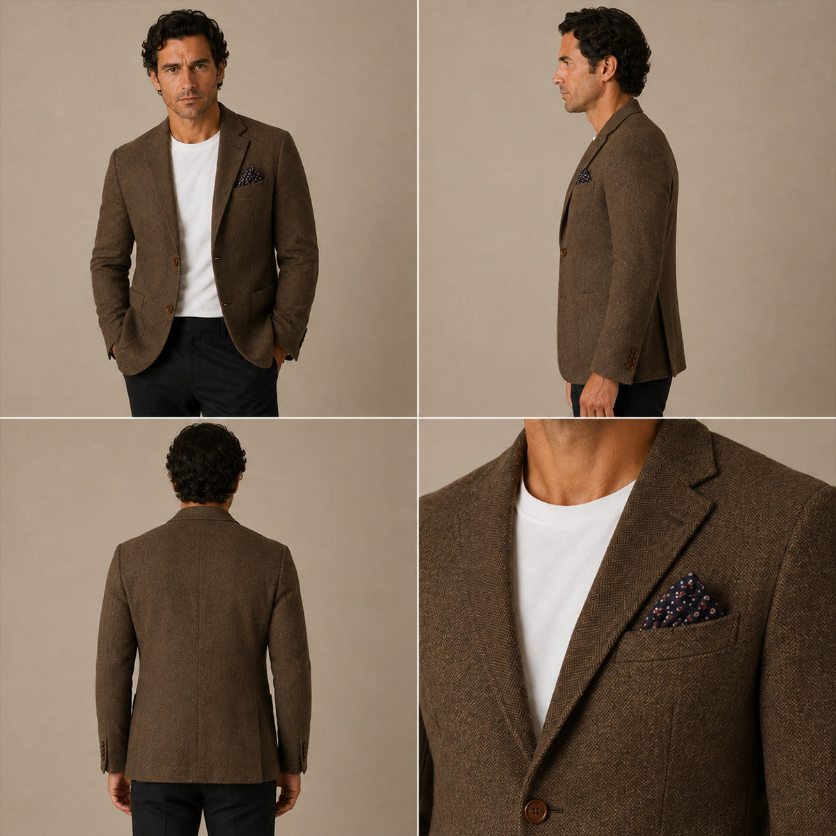 The Domaso Men’s Business Herringbone Single Breasted Wool Tweed Blazer