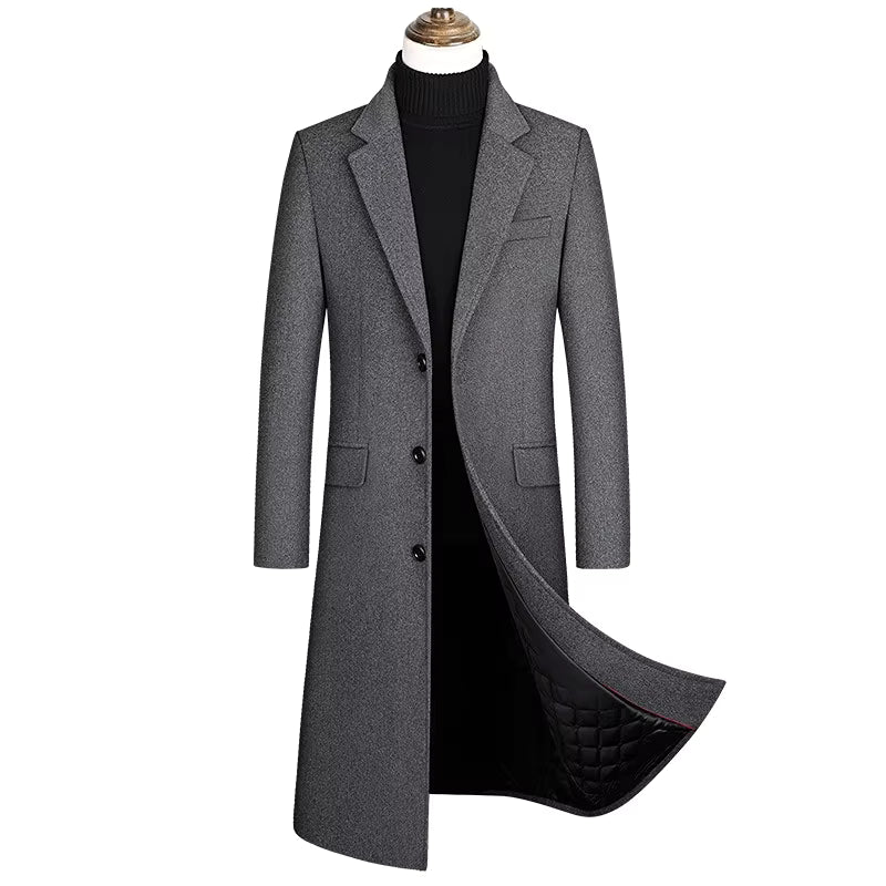The Gold Coast Men’s Classic Long Wool Blend Business Overcoat