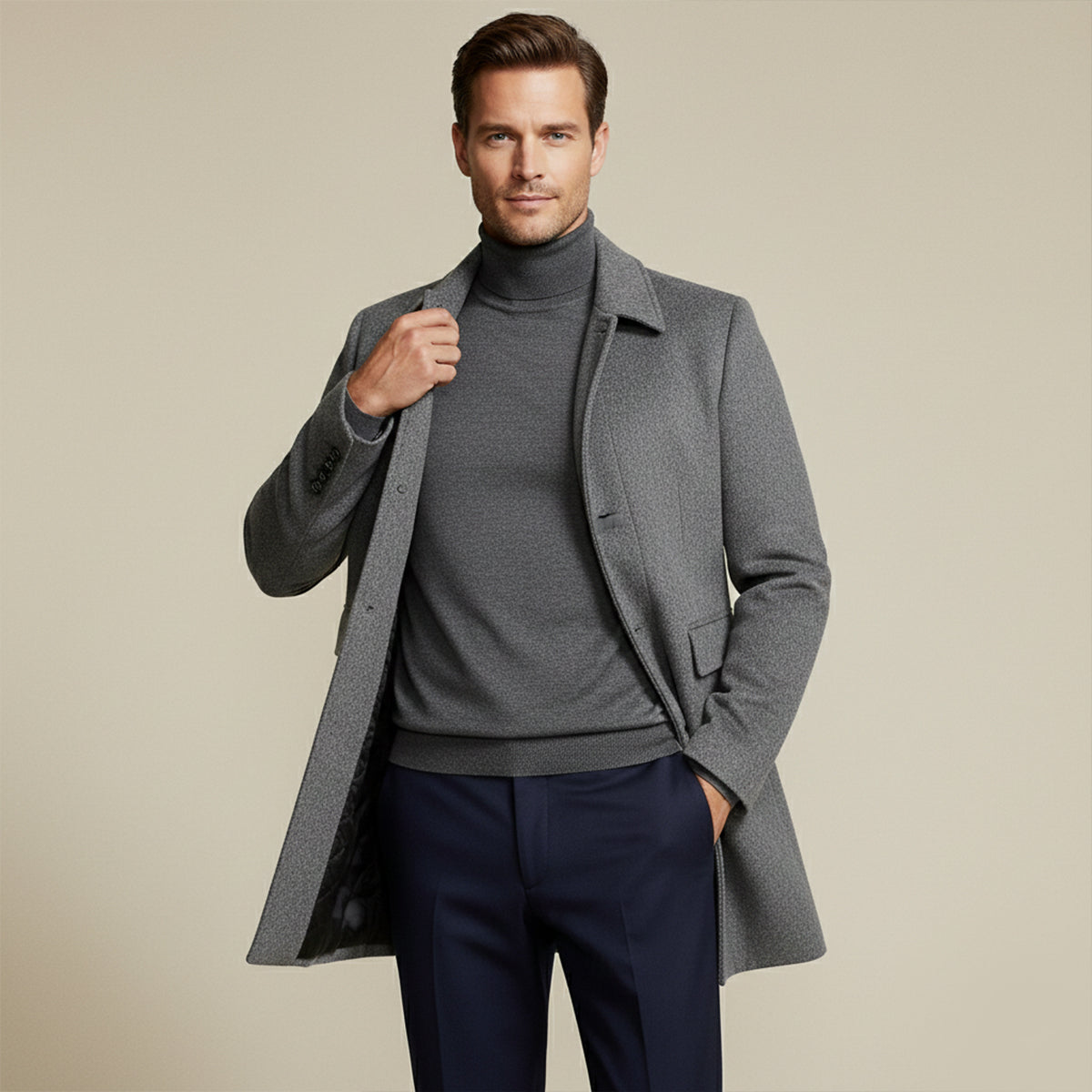 The Alderney Men's Elegant Warm Long Wool Blend Coat