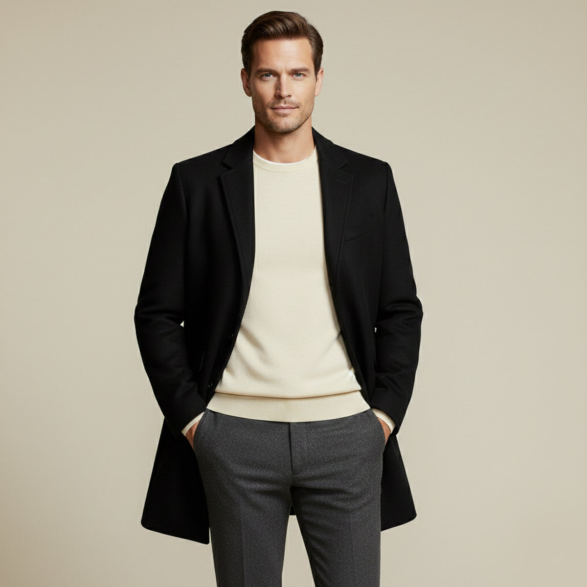 The Alderney Men's Elegant Warm Long Wool Blend Coat