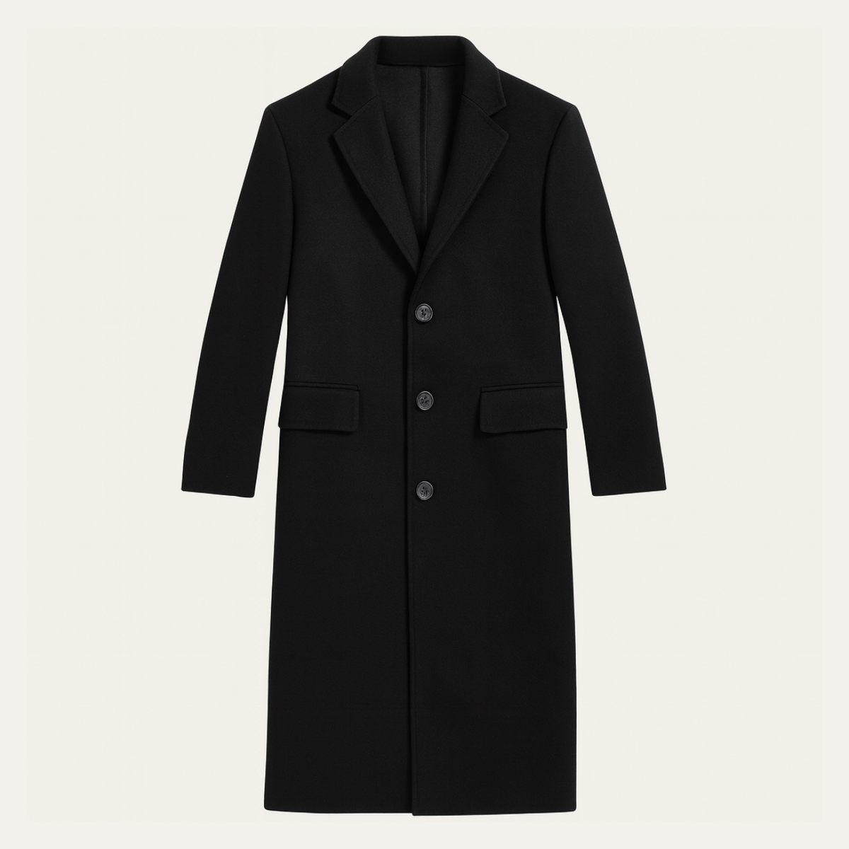 The Pembroke Men's Tailored Minimal Black Single Breasted Wool Coat