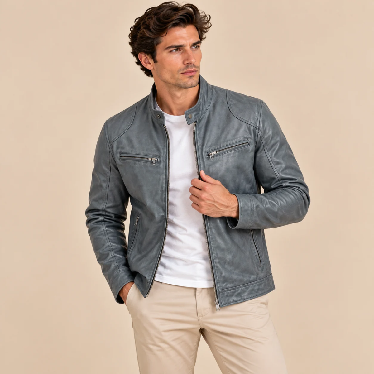 Men's Leather Jacket Burgundy Zip Up