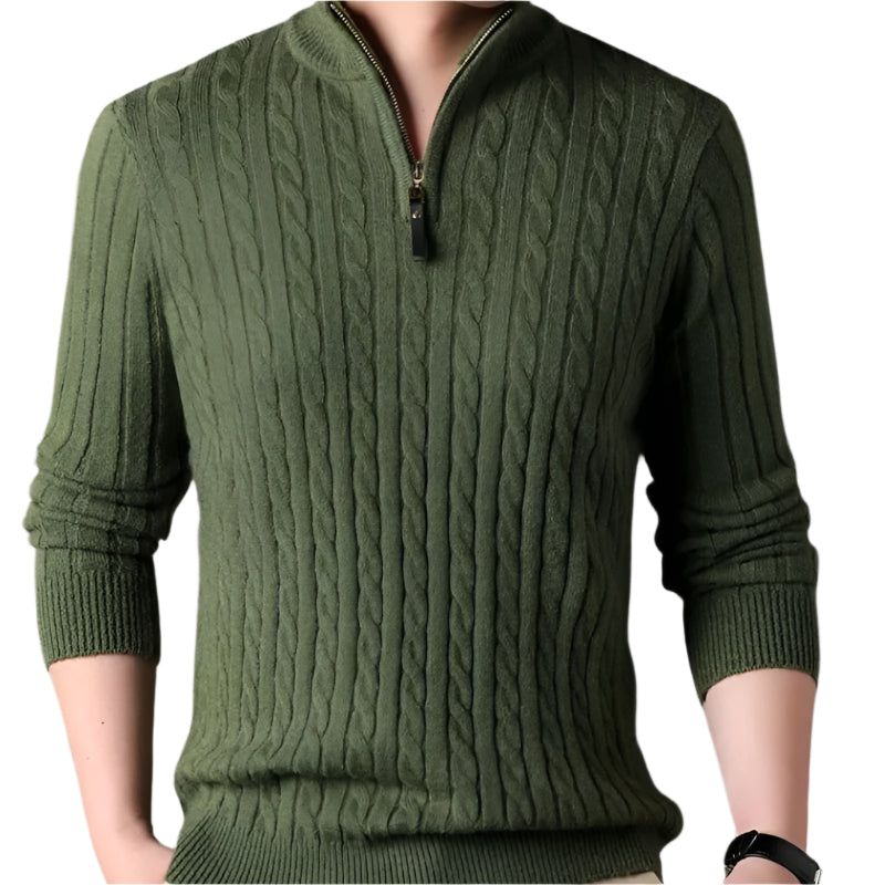 The Wells Cable-knit Quarter Zip Sweater