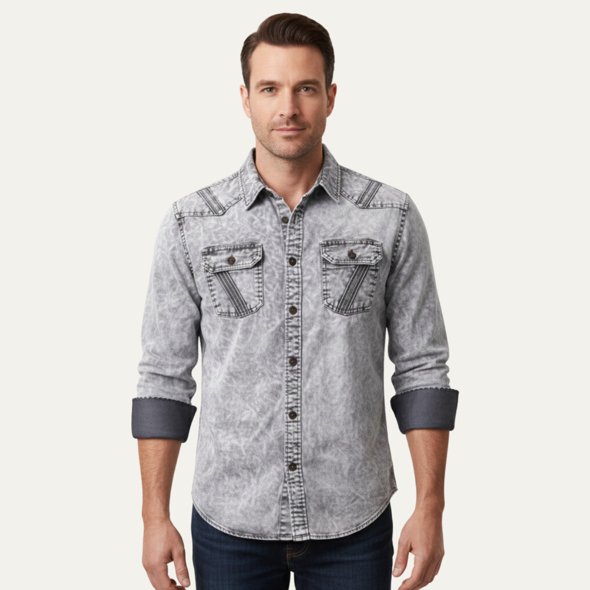 The Windcrest Men’s Casual Button Up Vintage Denim Shirt