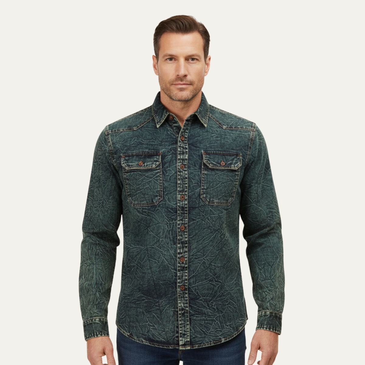The Silverlark Men’s Button Up Vintage Denim Shirt Jacket with Dual Pockets