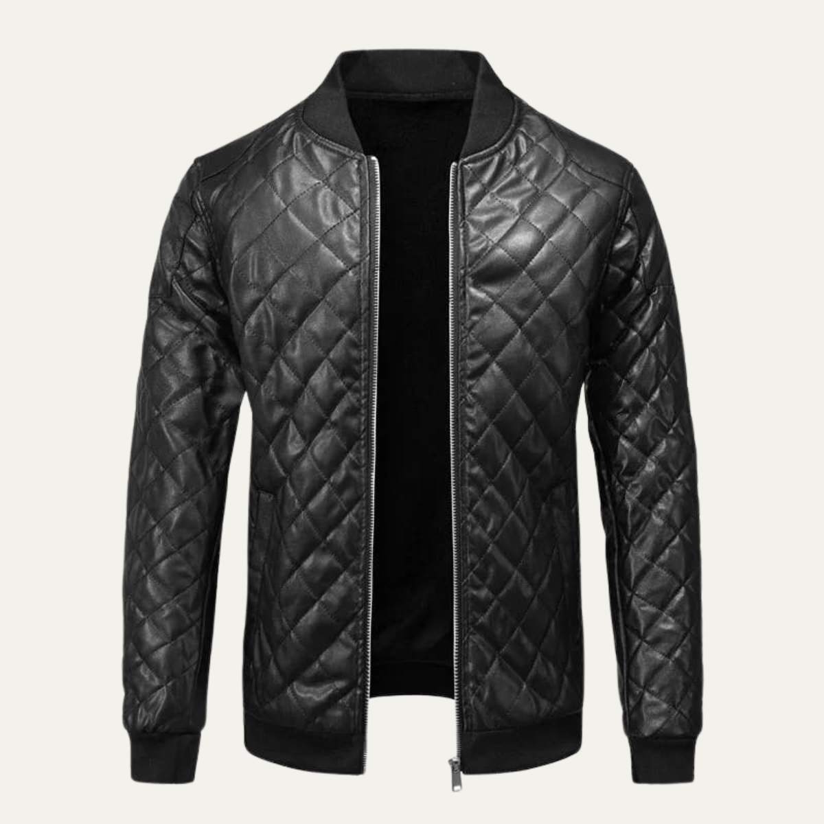 Men's Quilted Leather Bomber Jacket