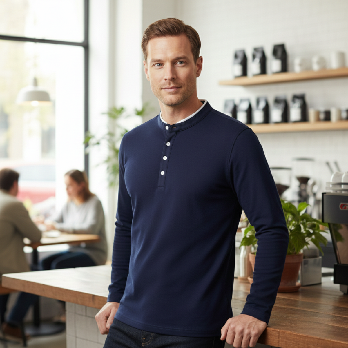 The Meadowfield Men’s Slim Fit Stand Collar Long Sleeve T Shirt