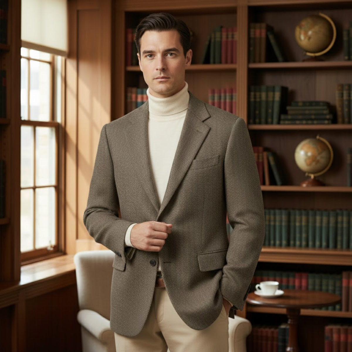 The Venice Men’s Luxury Tailored Tweed Fishbone Blazer Jacket