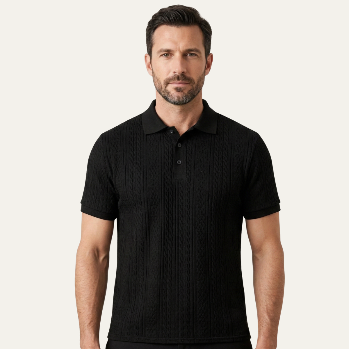 The Stonebrook Ridge Men’s Casual Textured Polo Shirt – Black