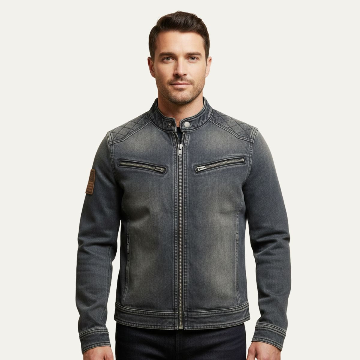 The London Slim Fit Denim Jacket for Men - Zip Collar