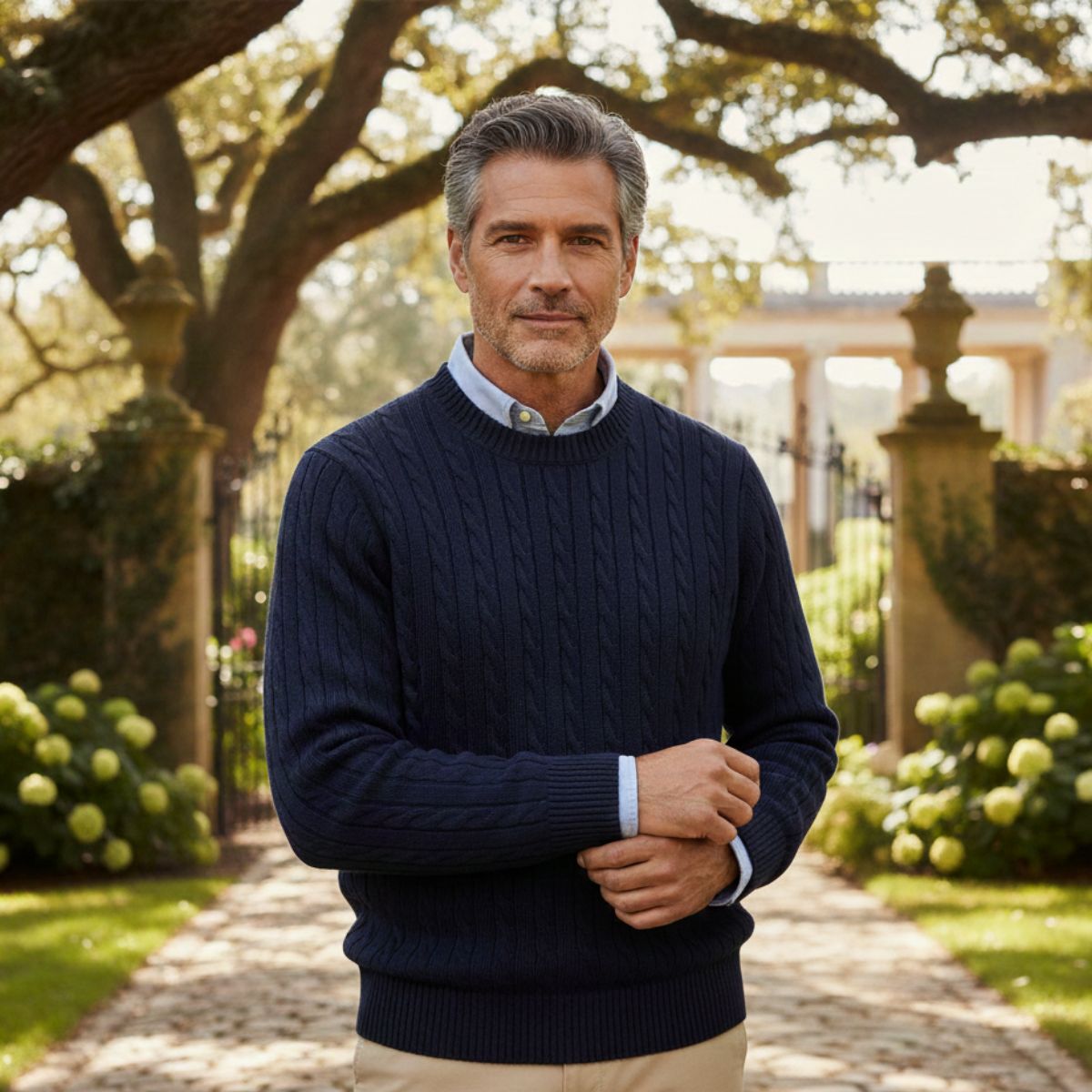 The Versailles Cashmere Merino Wool Knit Sweater for Men - Navy Blue