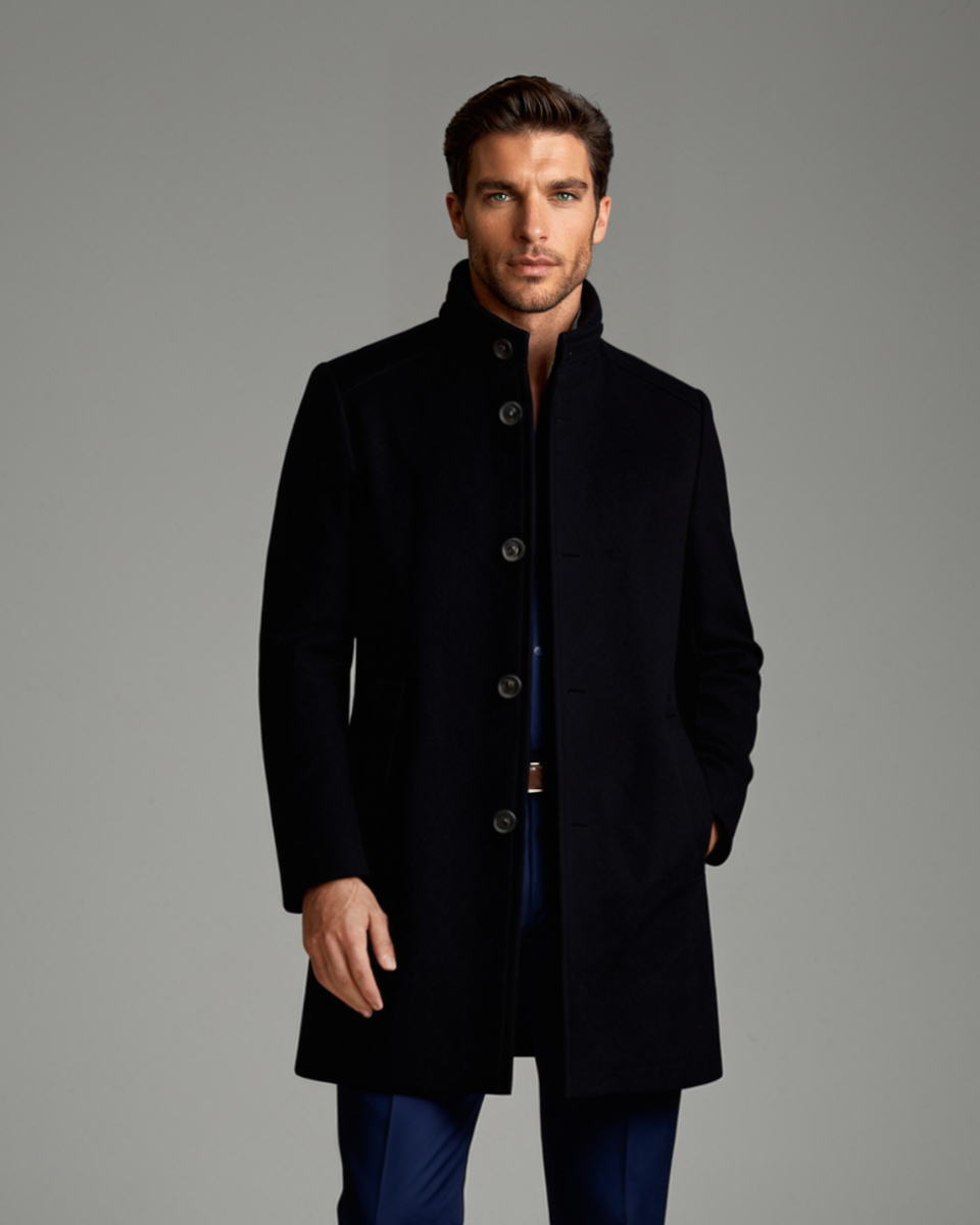 Men's Wool Overcoat Brown Button Front