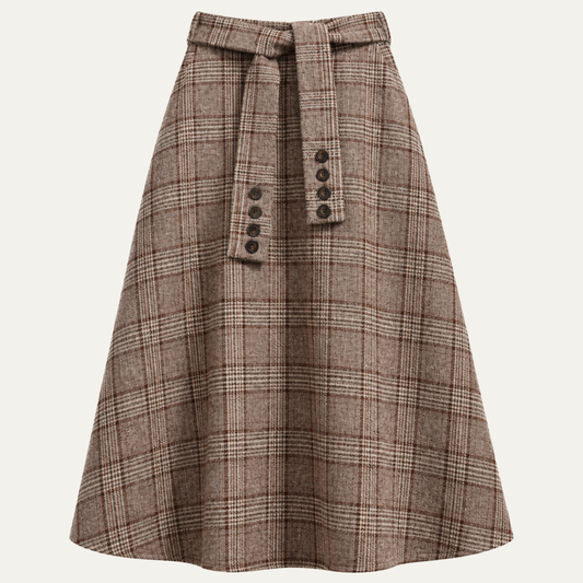 Women's High Waist Plaid A Line Midi Skirt