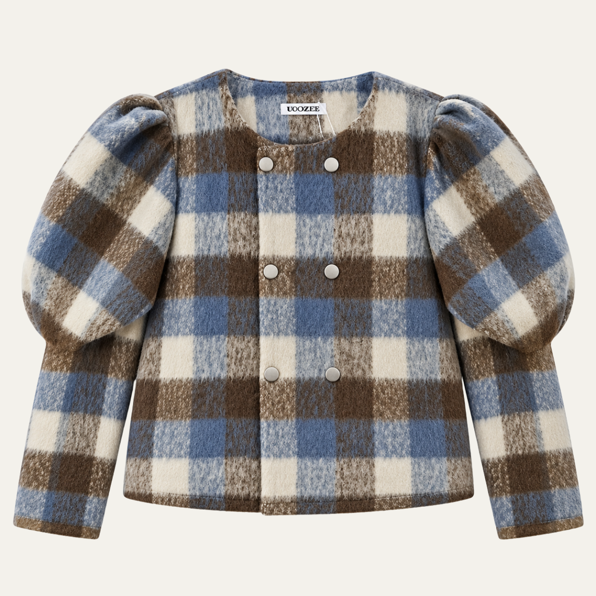 Women's Plaid Puff Sleeve Tweed Jacket